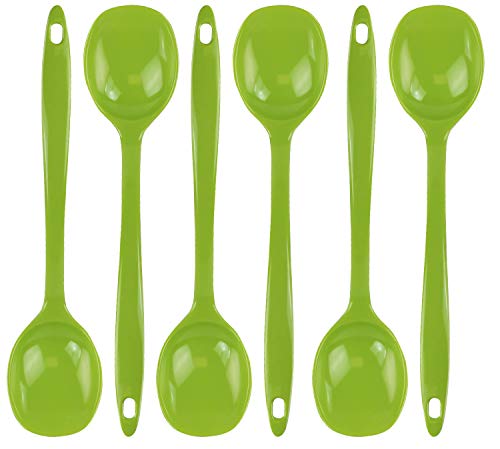 Reston Lloyd Cooking Spoon for Serving, Basting, Mixing, Heat Resistant, BPA Free Melamine 11 inch Utensil with Ergonomic Handle, Set of 6, Lime