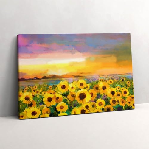 Image imprimée sur toile de tournesols pour illuminer votre séjour avec un beau crépuscule