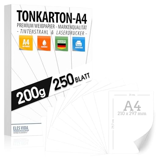 Druckpapier 200 g/m2 A4-250 Blatt - PREMIUM PAPIER Schneeweiß - DIN A4 - Druckerpapier Weiß unbedruckt - Fotopapier matt, Briefe, Pappe, Präsentationen Bogen, TONKARTON, Scrapbooking, Kopierpapier