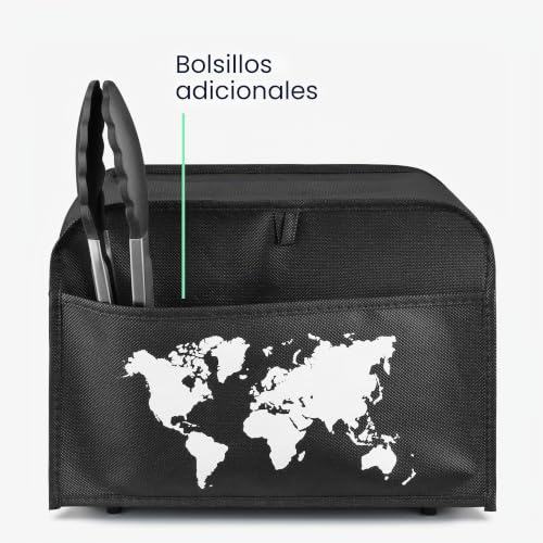 Miniatura 9 de Kwmobile Funda Compatible Con Tostadora De 2 Rebanadas - Cubierta De Tela Antimanchas Para Tostadora De Pan - Mapa Del Mundo