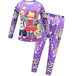 Temolie Roblox Pajama Set for Boys Kids Long Sleeve Game Sleepwear Girls Pink Tops and Pant (purple, 9_years)