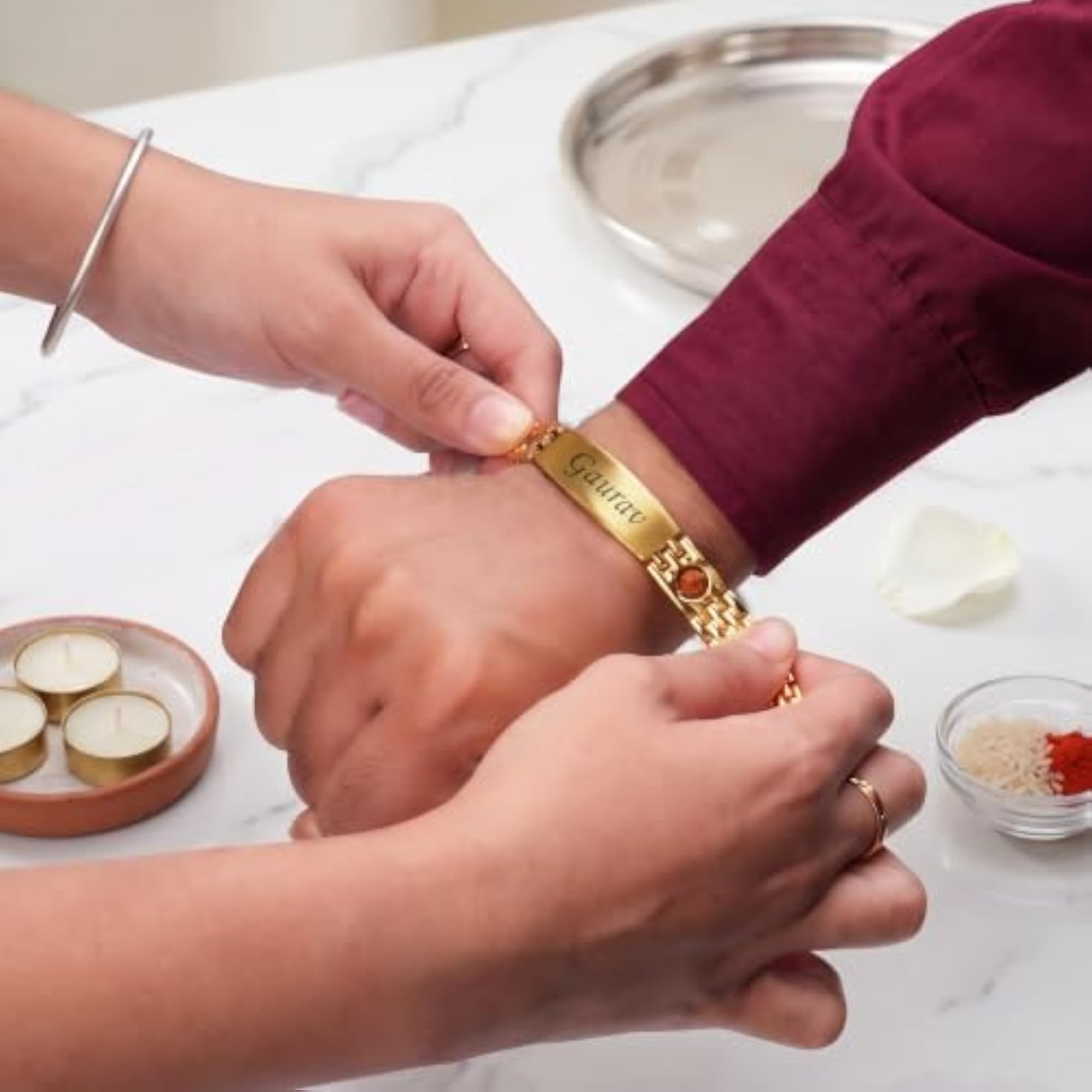 Personalized Rudra Bandhan Rakhi Bracelet with Rudraksha Beads