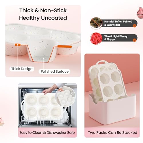 Fimary Silicone Jumbo Muffin Pan with Metal Frame, Non Stick Food Grade Silicone Large Muffin Pan Set of 2, with Handles 6 Cup,BPA-Free and Dishwasher Safe, Jumbo Cupcake Pans by Fimary - Image 6