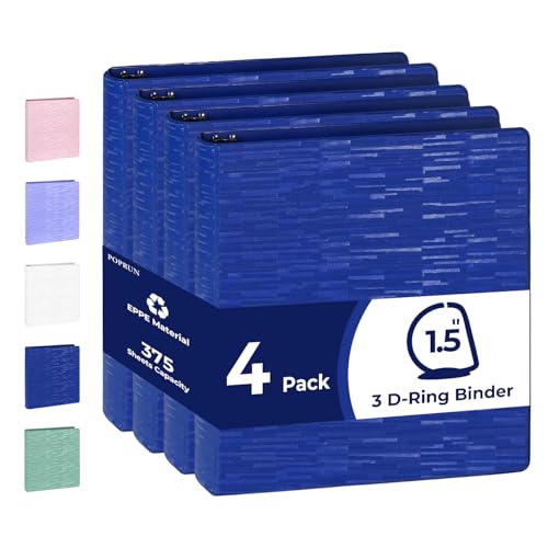 POPROUN 1.5 Inch 3 D-Ring Binder, PVC-Free