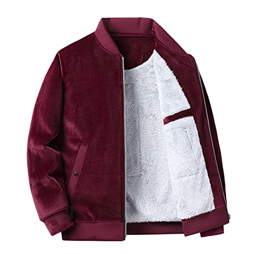 Veste d'hiver homme grande taille rouge en peluche solide à boutons