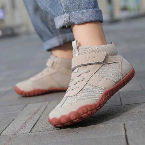 Image of KUBUA Kids High Top Barefoot Shoes Boys Girls Minimalist Zero Drop Sneakers | Wide Toe Box, Padded Collar for Ankle Support, Non-Slip, Hiking, Tennis, Walking, School, Wrestling, Gym, Little Kid, Big Kid