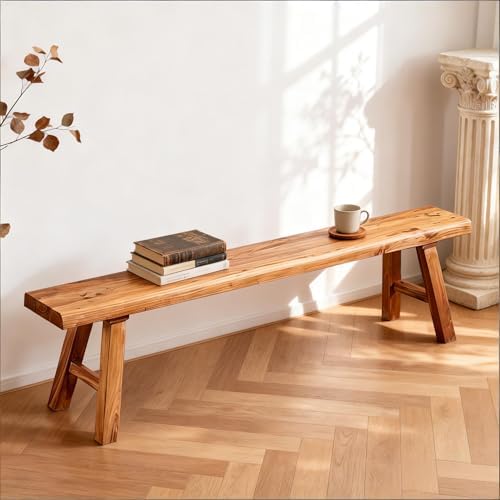 Wooden Bench Indoor,Farmhouse Narrow Entryway Bench with Solid Wo...