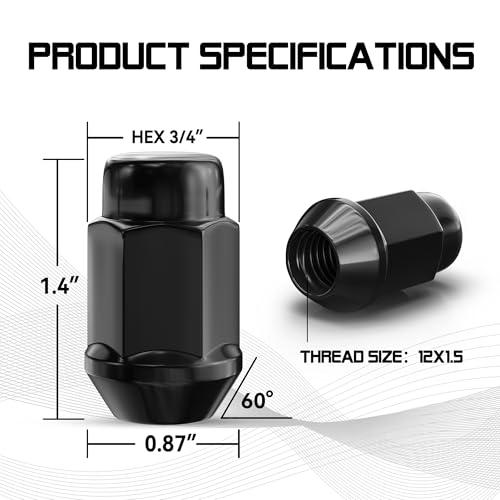 Image of Wheel Lug Nuts, 12x1.5, Black, 20PCS | 12mmx1.5, Closed End Bulge Acorn, Cone Seat, 19mm Hex, Aftermarket Wheels