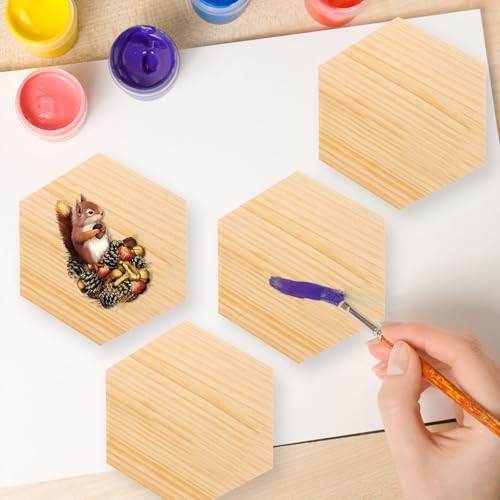 4PACK 6 inch Hexagon Wooden Plaque, 3/4 Inch Thick Unfinished Wooden Plaque, Natural Pine Wood Base for Craft Projects, Sign, Painting, Woodcarving, Engraving
