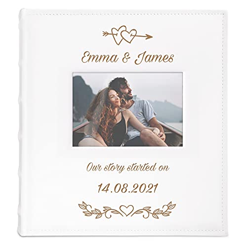 Maverton Photo Album - Customised White Cover With A Photo Frame - 60 Black Pages - Memory Book For Couples - For Parents - Photo Book For Wedding - Love #TOP5