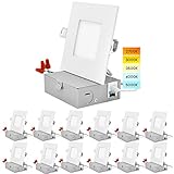 Luxrite 4 Inch Ultra Thin Square LED Recessed Lighting, 5 Color Temperature Options 2700K - 5000K, Dimmable LED Downlight, 10W, IC Rated, Wet Rated, Canless LED Recessed Light, ETL Listed (12 Pack)