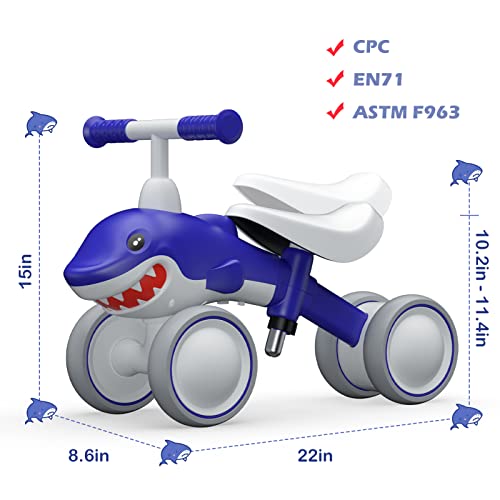 Baby Balance Bikes Seat Adjustable Toddler Riding Toy For 1 + Year Old Boys Girls, 12-48 Months Baby's First Bike First Birthday Blue Shark #TOP2