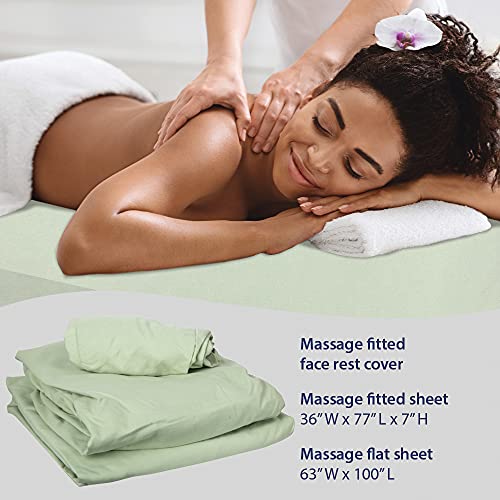 Forpro Premium Microfiber 3-Piece Massage Sheet Set, Sage, Ultra-Light, Stain And Wrinkle-Resistant, Includes Massage Flat Sheet, Massage Fitted Sheet, And Massage Face Rest Cover #TOP4