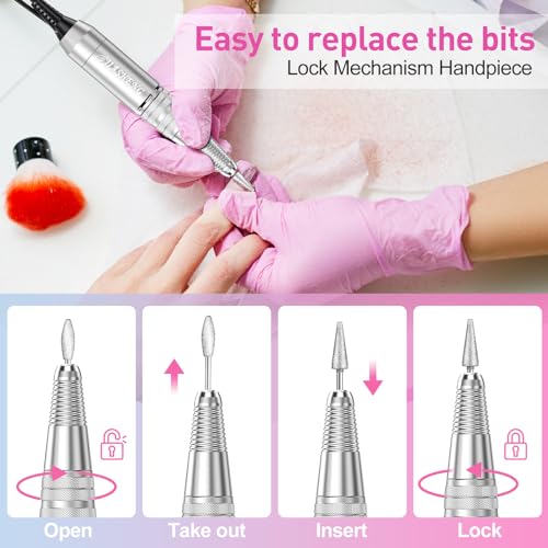Jiasheng Electric Nail Drill, 30000rpm Professional Nail Drill Machine, Compact Electrical Nail File Kit for Acrylic Gel Nails Efile Drill for Manicure and Pedicure Salon Use White by JIASHENG - Image 4