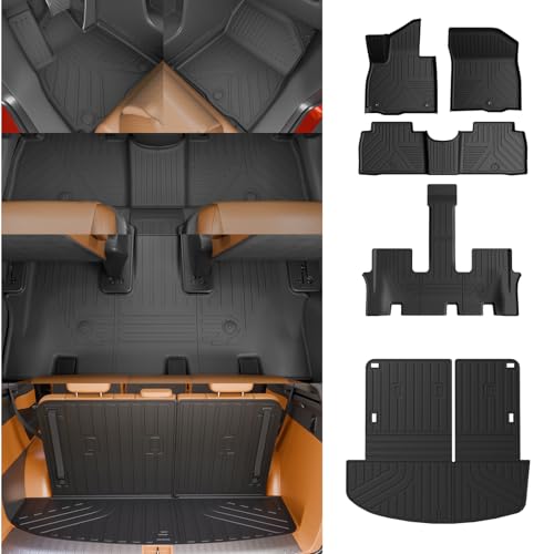 Thinzyou Floor Mats Compatible with 2026 Hyundai Palisade Gas 7 Seats Captain Chairs Cargo Mat Trunk Mat TPE Back Seat Cover Protector Palisade Accessories (Trunk Mat with Backrest Mats+Floor Mats)