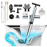 jojnawa High Pressure Toilet Plunger, Toilet Snake Air Drain Blaster with Real -Time Barometer, Heavy Duty Drain Clog Remover for Bathroom, Floor, Shower, Kitchen Clogged (Gery-Manual)