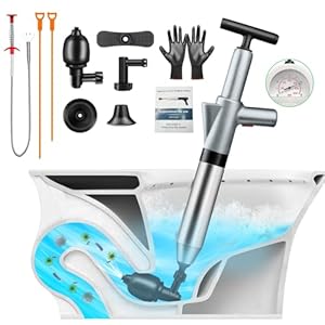 High Pressure Toilet Plunger, Toilet Snake Air Drain Blaster with Real -Time Barometer, Heavy Duty Drain Clog Remover for Bathroom, Floor, Shower, Kitchen Clogged (Gery-Manual)
