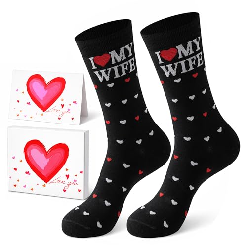 afunnykaggles Husband/Boyfriend Gifts - “I Love My Wife/Girlfriend” Socks, Gifts Box &Greeting Card, Birthday Anniversary