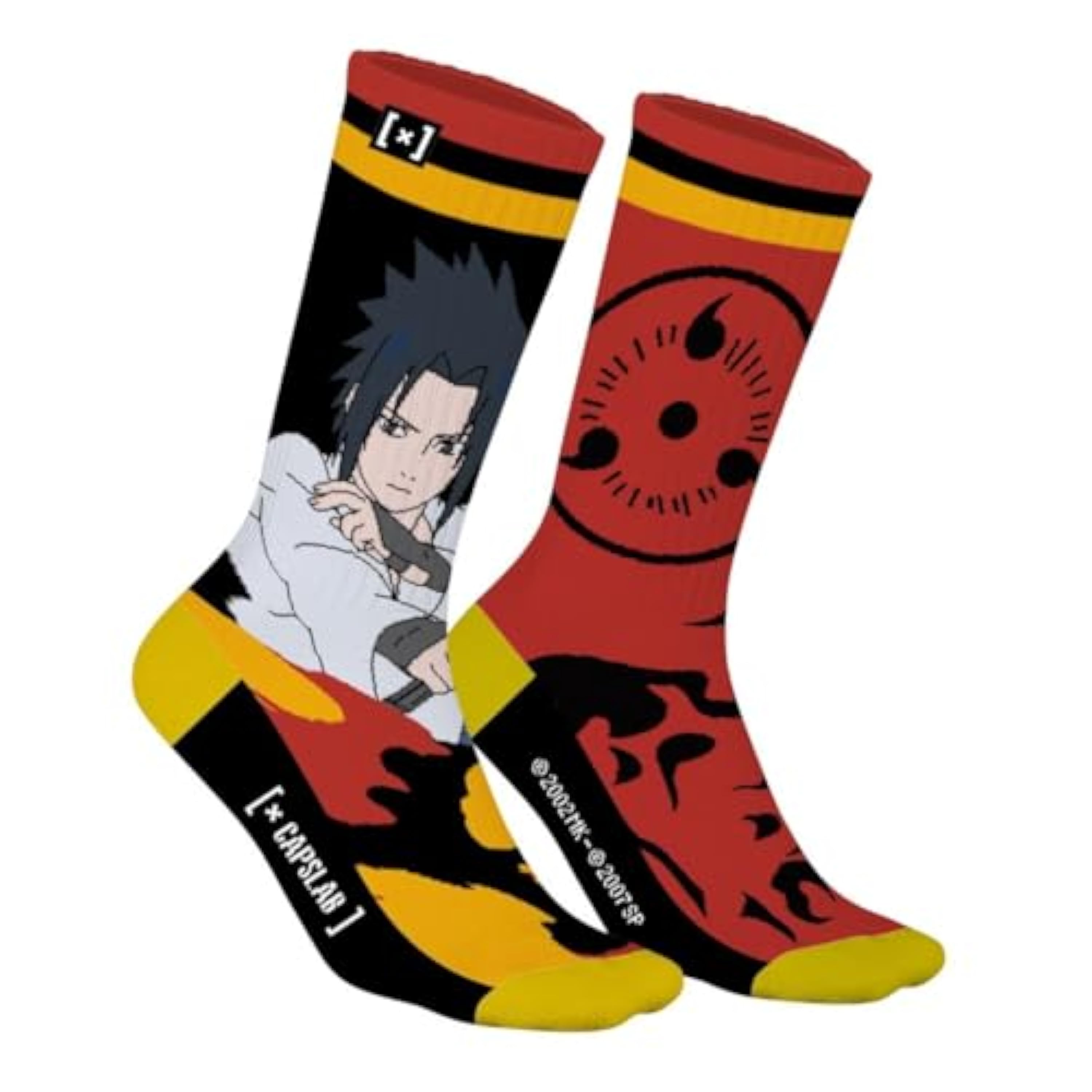 Capslab Calcetines de anime y cultura pop, medias geniales con motivos icónicos de Pikachu, Zoro, Sasuke y más, calcetines Naruto Sasuke-rojo-#35490, 39-42