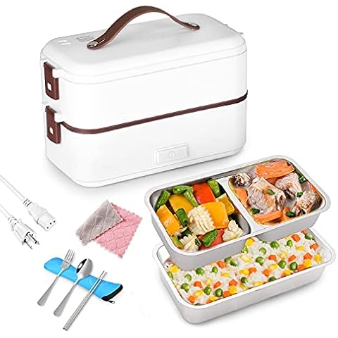WILDKEN Electric Lunch Box, Self Cooking Toursion Mini Rice Cooker, 2 Layers Steamer Lunch Box for Home Office School Travel Cook Raw Food Cover