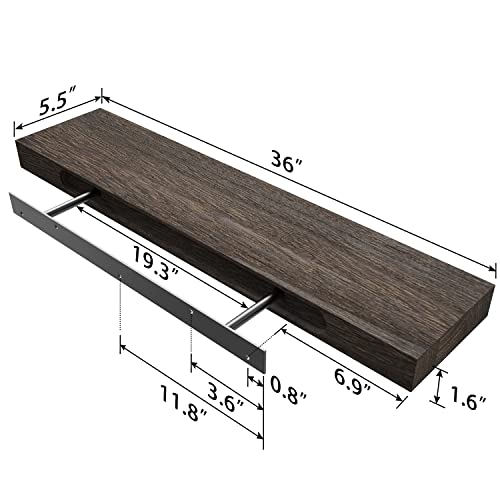 Floating Shelves 36 Inches Long Rustic Natural Wood Wall Shelf Set Of 2 Open Shelving Farmhouse Live Edge Light Wooden Wall Mounted Shelf Decor For Bathroom, Living Room, Bedroom, Kitchen, Dark Brown #TOP4