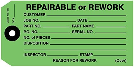 1000 Pack Repairable or Rework Tag 4-3/4" x 2-3/8"
