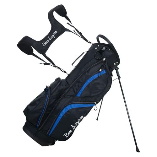 Ben Sayers DLX Deluxe - Bolsa de Golf para Hombre, Ligera, con Soporte Lumbar Acolchado y Correa de Hombro Doble, separadores de Palos de Longitud Completa de 14 vías y Bolsillos Resistentes al Agua