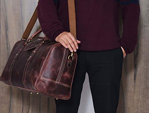 Leather Travel Duffel Bag | Gym Sports Bag Airplane Luggage Carry-On Bag | Gift For Father's Day By Aaron Leather Goods (Walnut) #TOP7