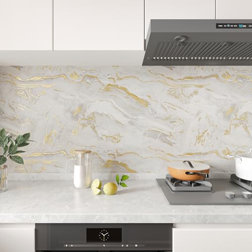 CHIHUT Thick Matte Beige Gold Faux Marble Contact Paper 17.7"x236"