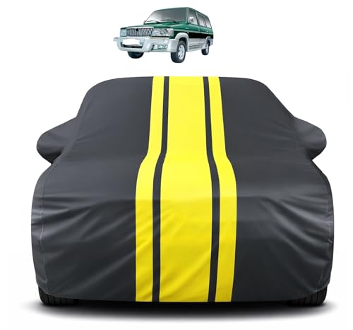 Image of Auto Hub Car Cover Compatible with Toyota Qualis with Mirror Pocket, Soft Cotton Lining, Qualis Car Cover Waterproof - Yellow-Black