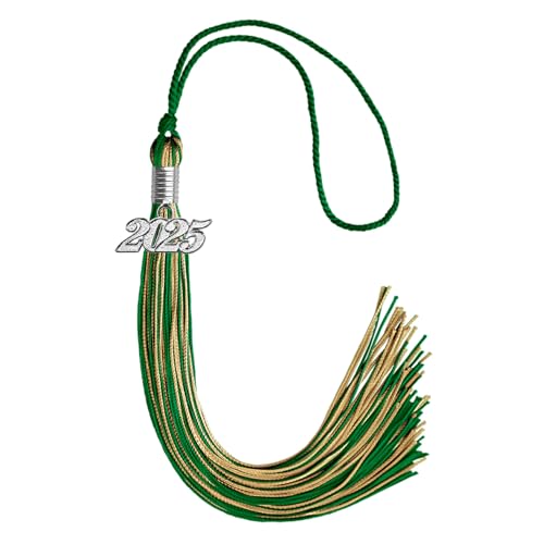 Endea Graduation Mixed Double Color Tassel with Silver Date Drop (Green/Antique Gold, 2025)