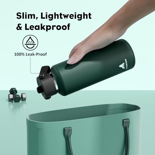 POWCAN 18 oz Water Bottle Insulated: Leakproof Lid with Straw, Lightweight, Flex Cap, BPA-Free, Stainless Steel Water Bottle for Office, Trekking, Commute, Worker, Walking, Cycling (Fir Green) — view 4
