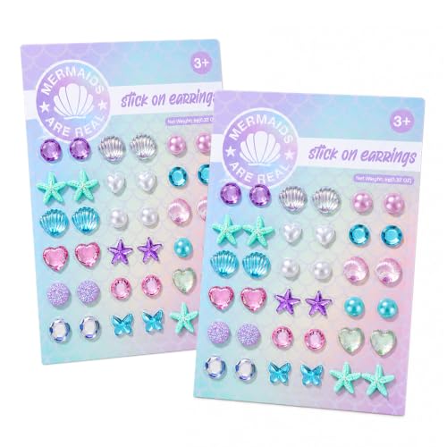 Higijapuf 2 Sheet Stick On Earrings Gems, 36 Pairs Kids Stickers for Girls, Pearls Butterfly Stars Moon Stick On Gems, Easy Peel Stick On Earrings, Safe Fun Creative Crafting Party Everyday