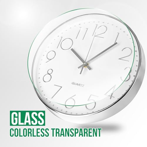Image of Wall Clock Non-Ticking Silent Modern Simple Style Round Decor Clock Stereoscopic Dial Quartz Wall Clocks for Home /Office /School /Living Room /Bedroom /Kitchen (Silver, 8inch)