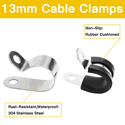 Suiwotin 20Pcs 1/2 Inch (13Mm) Cable Clamps, Stainless Steel Wire Clamps, Rubber Cushioned Insulated Clamp Metal Conduit Clamp For Pipes, Tubes, Hose, Wiring, Cables #TOP2