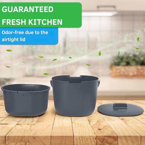 Yourcasa Organic Kitchen Waste Bin, 3.6 L, Compost Bin with Sieve, Dishwasher Safe, Odour-Proof, Charcoal - Image 7