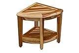 EcoDecors Oasis Teak Corner Shower Bench With Shelf, 16Lx16Wx18.5T, Natural