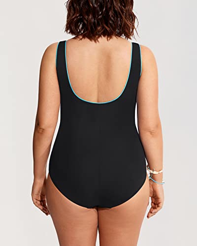 DELIMIRA Women's Slimming Swimwear One Piece Piped Swimsuit Plus Size Bathing Suit2