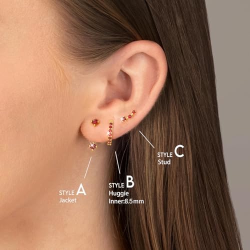 Gold Plated Stud Huggie Earrings Stack for Women Trendy, 3 Pairs Small Cute Hoop Jacket Cartilage Earring Set, Fashion Accessories Holiday Western Jewelry Gifts - Image 6