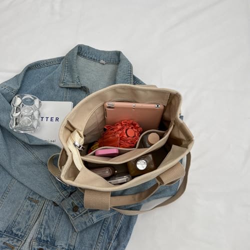 Large Capacity Canvas Tote Bag,Trendy Daily Commuting Crossbody Small Tote Bags, Multi Pockets Shoulder Bag Reusable3