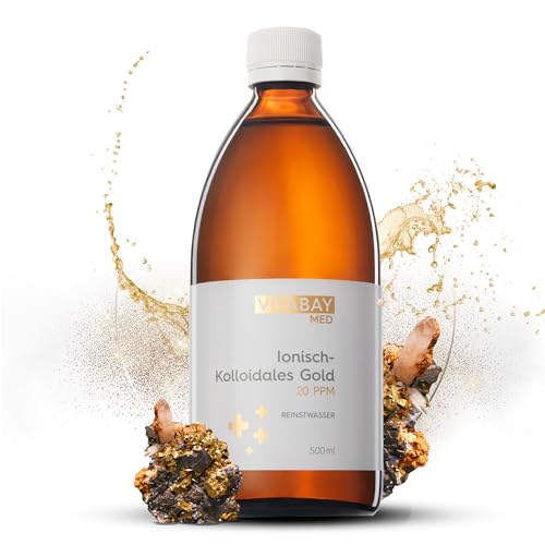 Vitabay Kolloidales Gold 20 PPM 500 ml - 20PPM Goldwasser mit Reinheitsstufe 99 99% - Monoatomisches Gold ebenso gut wie Kolloidales Gold 100 PPM - In Braunglasflasche - Made in Germany