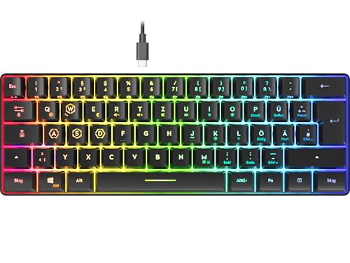 Speedlink LETOS - mechaniczna klawiatura do gier RGB 60%, przewodowa, odłączany kabel USB-C, podświetlenie, niemiecki układ QWERTZ, czarna