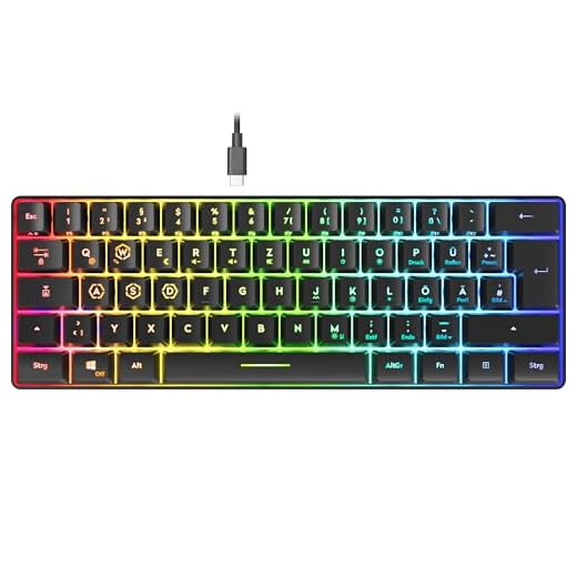 Speedlink Letos - RGB Gaming Tastatur 60%, kabelgebunden, USB-C Kabel abnehmbar, Anti-Ghosting, Hintergrundbeleuchtung Verschiedene Beleuchtungsmodi, Deutsches Layout QWERTZ, schwarz