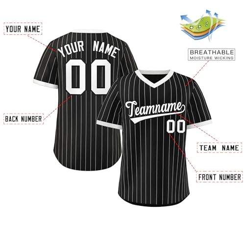 Personalized Stripe Baseball Jersey-Custom V-Neck Baseball Sports Uniform Stitched Name Number for Men Women Youth miniatura 2