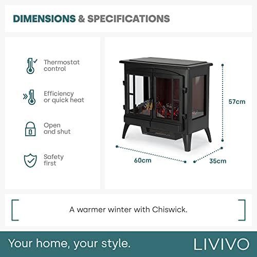 LIVIVO Log Effect Electric Stove Heater Fire, 2000W, Independent Light and Heat Controls, Automatic Safety Cut-Out, Wide Panoramic Viewing Angle (Black)