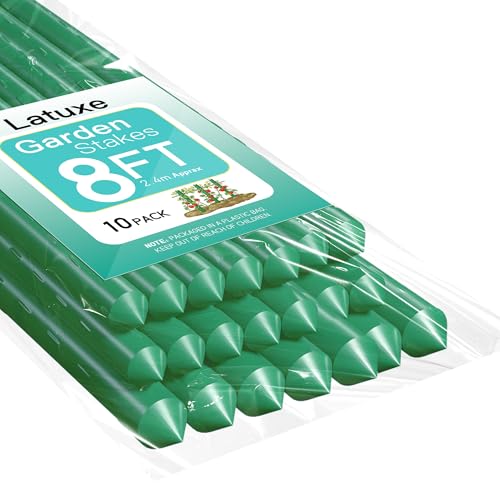Garden Stakes 8FT 10pcs Plastic Coated Steel Stakes Specifically Designed for Climbing Plants Ideal for Tomatoes Beans Cucumbers Peppers Vines and More Plant Growth