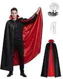 SOOFILM Vampire Costume for Men and Women, Red Black Cape with Fangs and Tattoo Stickers, Dracula Halloween Cosplay