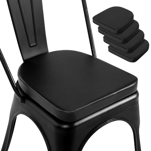 Tromlycs Metal Chair Cushions with Magnets Set of 4 14x14 Inch, Non Slip PU Leather Magnetic Seat Pads for Metal Kitchen Dining Cafe Chairs, Black