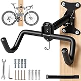 Athvcht 自転車 壁掛け フック バイクハンガー 壁掛け式 自転車 ディスプレイスタンド 耐荷重30kg バイクスタンド 転倒防止 長さ伸縮可能 マウンテン バイクラック 折り畳め収納 ヘルメット用フック付き 省スペース 頑丈 角度調整 傷つき防止