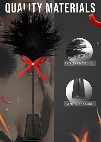Image of Feather Tickler 15 inch, French Tickler Black, Feather Ticklers Teasers - Red Whip 20 inch, Faux Leather Whip for Cosplay